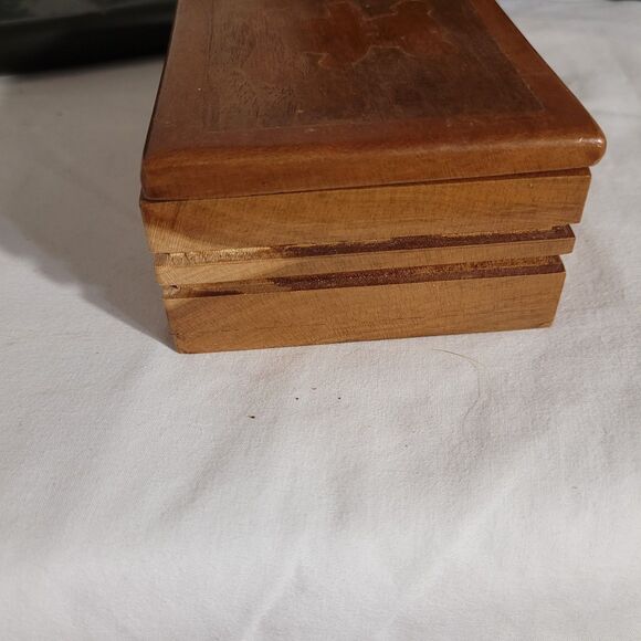 Stained Sm Wood Trinket Box Inlay Teddy Bear Handmade Signed - Picture 5 of 10